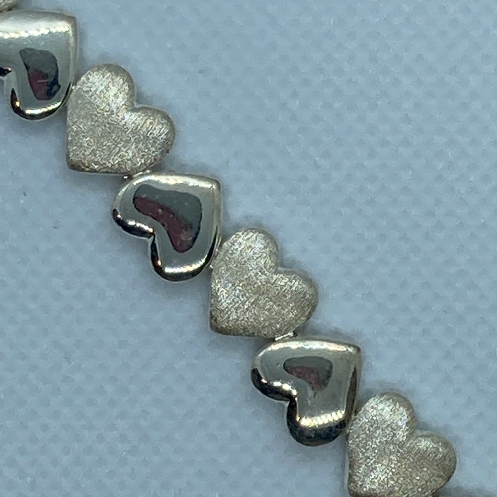 Sterling Silver 925 Heart Bracelet with Box Clasp 7” - Picture 2 of 7
